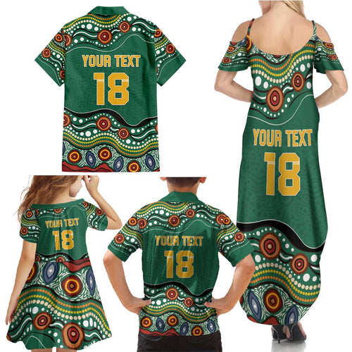 Custom Australia Rugby Family Matching Summer Maxi Dress and Hawaiian Shirt Koala Mascot Aboriginal Pattern