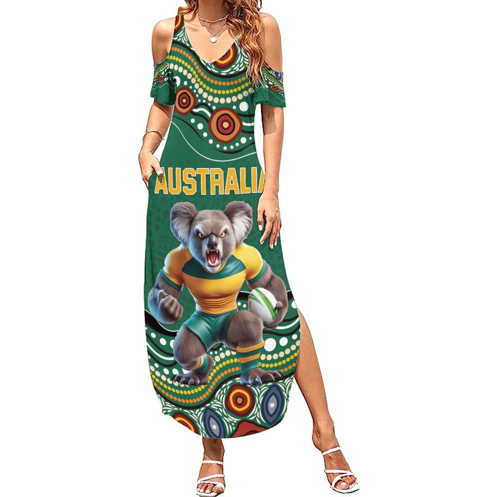 Custom Australia Rugby Family Matching Summer Maxi Dress and Hawaiian Shirt Koala Mascot Aboriginal Pattern