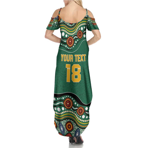 Custom Australia Rugby Family Matching Summer Maxi Dress and Hawaiian Shirt Koala Mascot Aboriginal Pattern