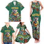 Custom Australia Rugby Family Matching Tank Maxi Dress and Hawaiian Shirt Koala Mascot Aboriginal Pattern