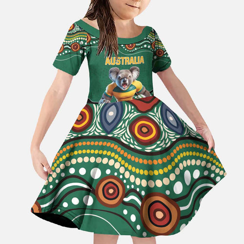 Custom Australia Rugby Family Matching Tank Maxi Dress and Hawaiian Shirt Koala Mascot Aboriginal Pattern