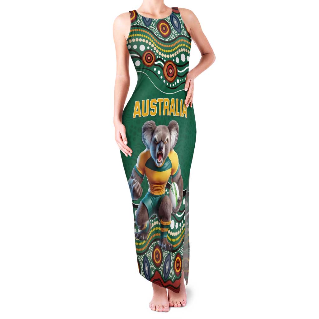 Custom Australia Rugby Family Matching Tank Maxi Dress and Hawaiian Shirt Koala Mascot Aboriginal Pattern
