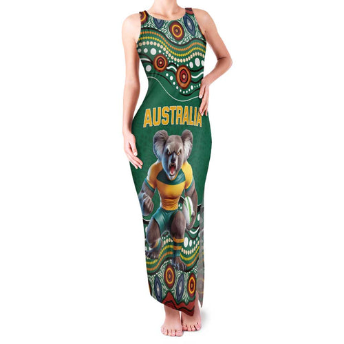 Custom Australia Rugby Family Matching Tank Maxi Dress and Hawaiian Shirt Koala Mascot Aboriginal Pattern