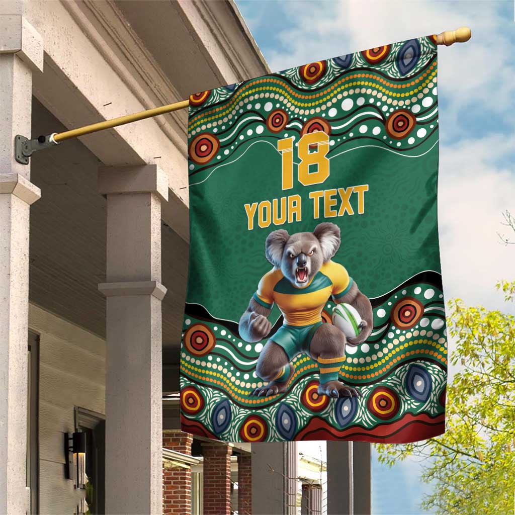 Custom Australia Rugby Garden Flag Koala Mascot Aboriginal Pattern