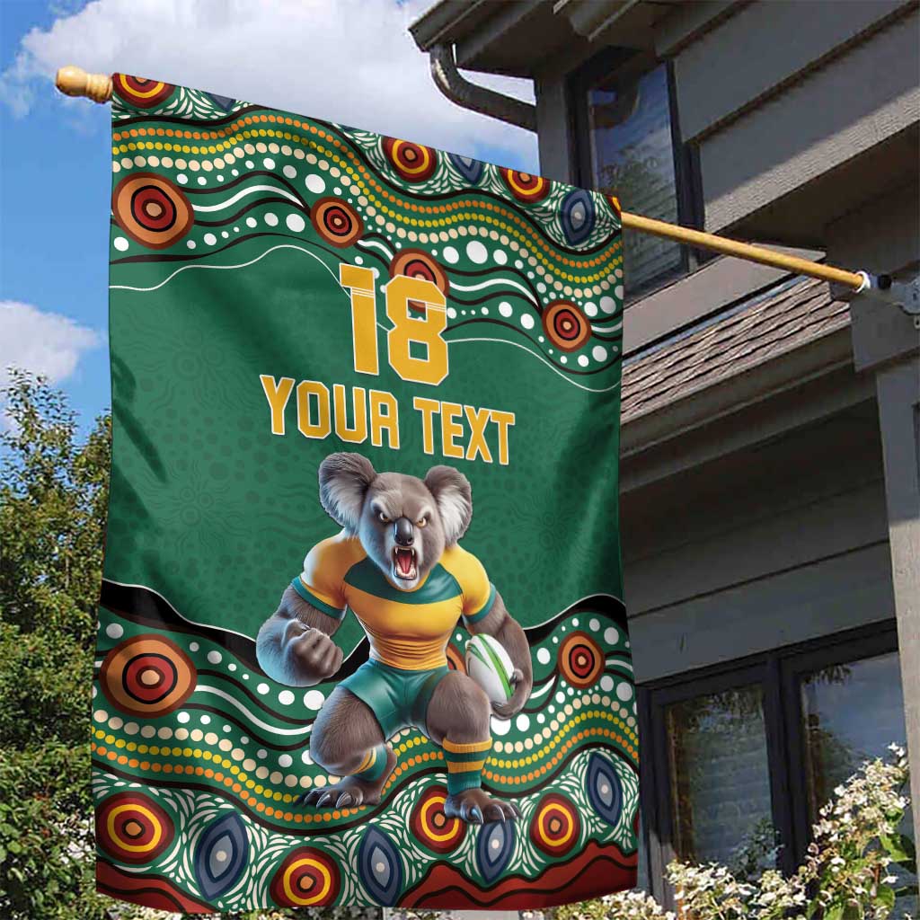 Custom Australia Rugby Garden Flag Koala Mascot Aboriginal Pattern