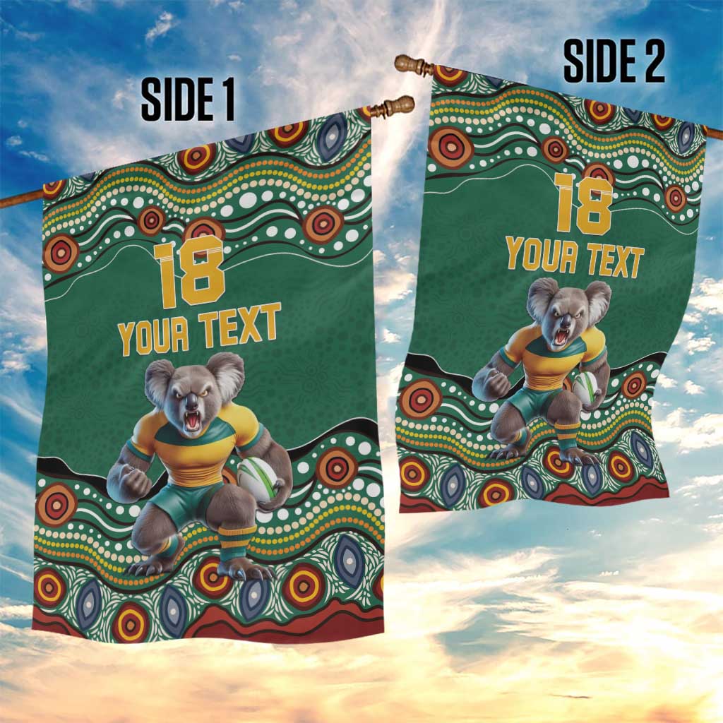 Custom Australia Rugby Garden Flag Koala Mascot Aboriginal Pattern
