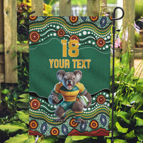 Custom Australia Rugby Garden Flag Koala Mascot Aboriginal Pattern