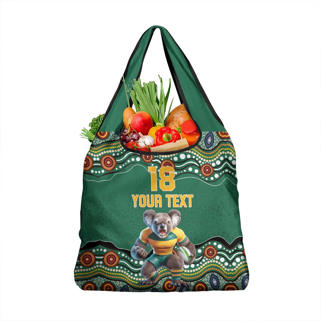 Custom Australia Rugby Grocery Bag Koala Mascot Aboriginal Pattern