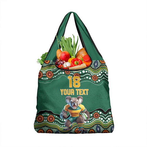 Custom Australia Rugby Grocery Bag Koala Mascot Aboriginal Pattern