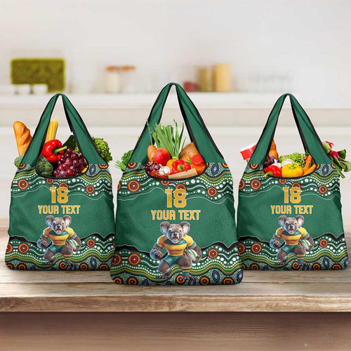 Custom Australia Rugby Grocery Bag Koala Mascot Aboriginal Pattern