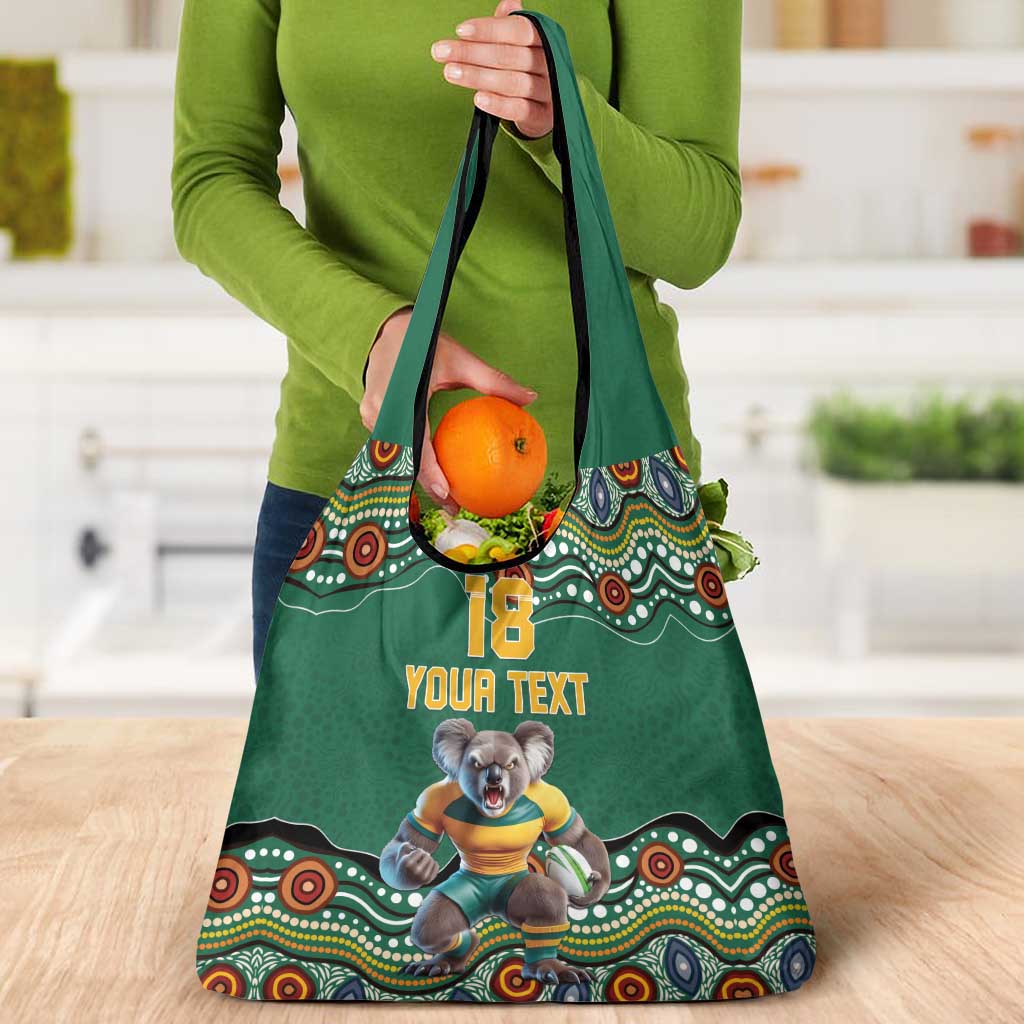 Custom Australia Rugby Grocery Bag Koala Mascot Aboriginal Pattern