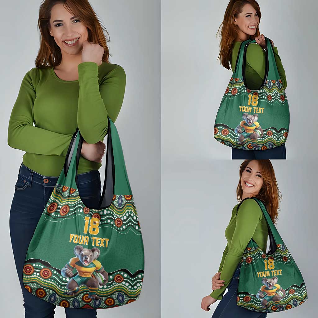 Custom Australia Rugby Grocery Bag Koala Mascot Aboriginal Pattern
