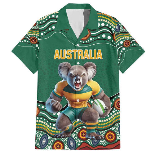 Custom Australia Rugby Hawaiian Shirt Koala Mascot Aboriginal Pattern