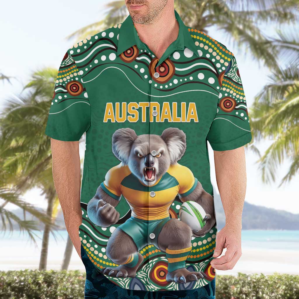 Custom Australia Rugby Hawaiian Shirt Koala Mascot Aboriginal Pattern