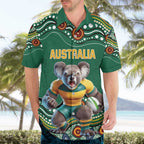 Custom Australia Rugby Hawaiian Shirt Koala Mascot Aboriginal Pattern