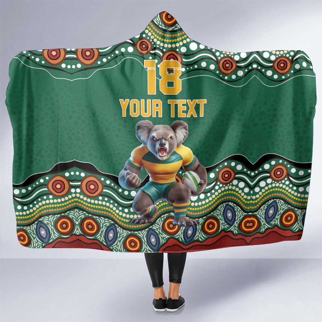 Custom Australia Rugby Hooded Blanket Koala Mascot Aboriginal Pattern