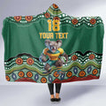 Custom Australia Rugby Hooded Blanket Koala Mascot Aboriginal Pattern