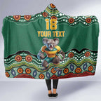 Custom Australia Rugby Hooded Blanket Koala Mascot Aboriginal Pattern