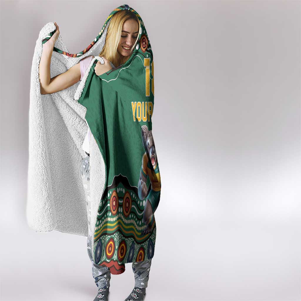 Custom Australia Rugby Hooded Blanket Koala Mascot Aboriginal Pattern
