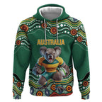 Custom Australia Rugby Hoodie Koala Mascot Aboriginal Pattern