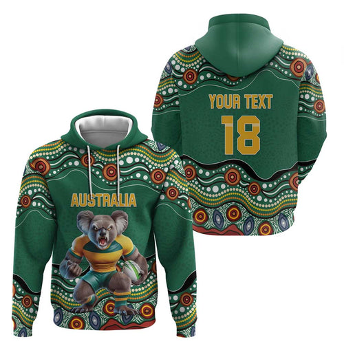 Custom Australia Rugby Hoodie Koala Mascot Aboriginal Pattern