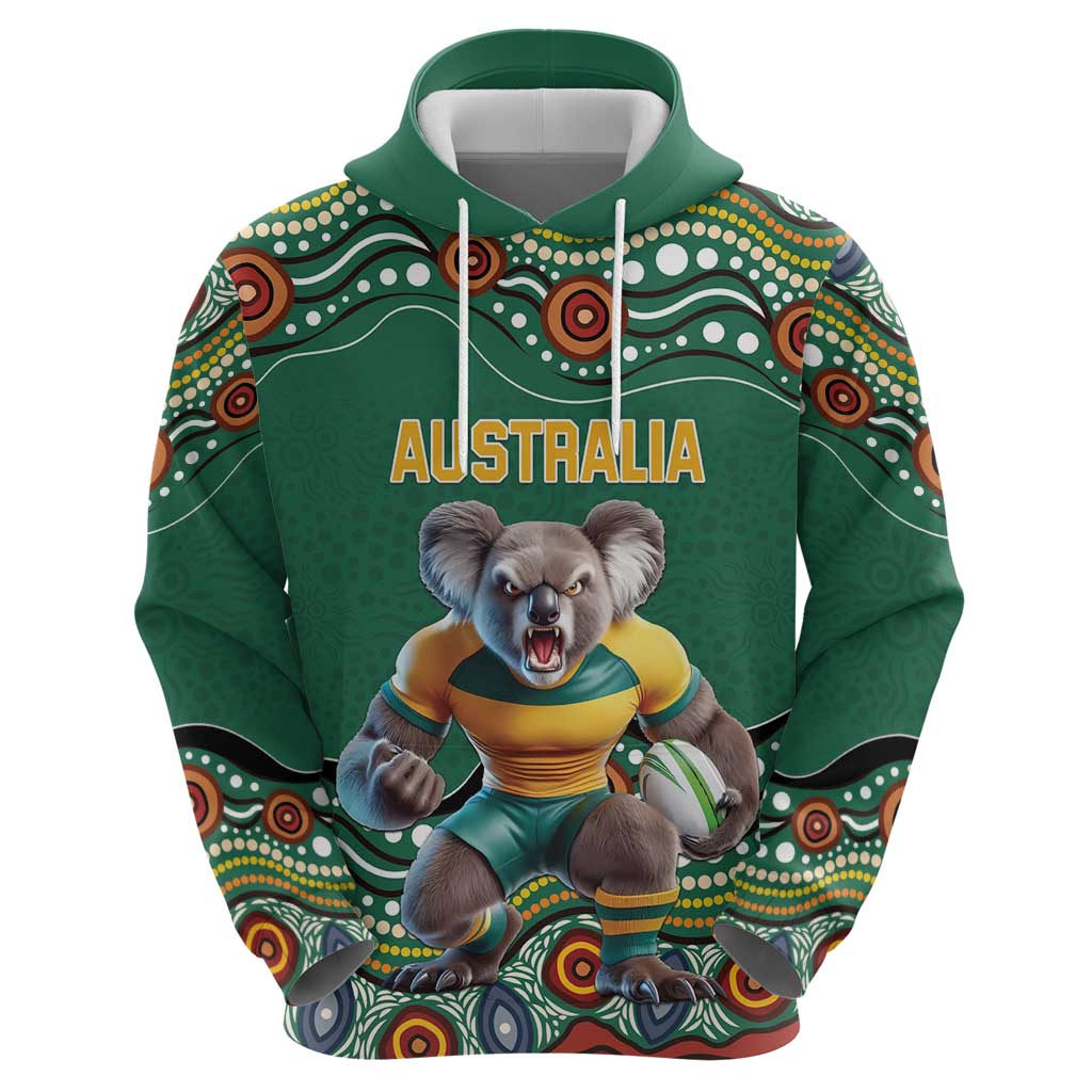 Custom Australia Rugby Hoodie Koala Mascot Aboriginal Pattern