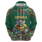 Custom Australia Rugby Hoodie Koala Mascot Aboriginal Pattern