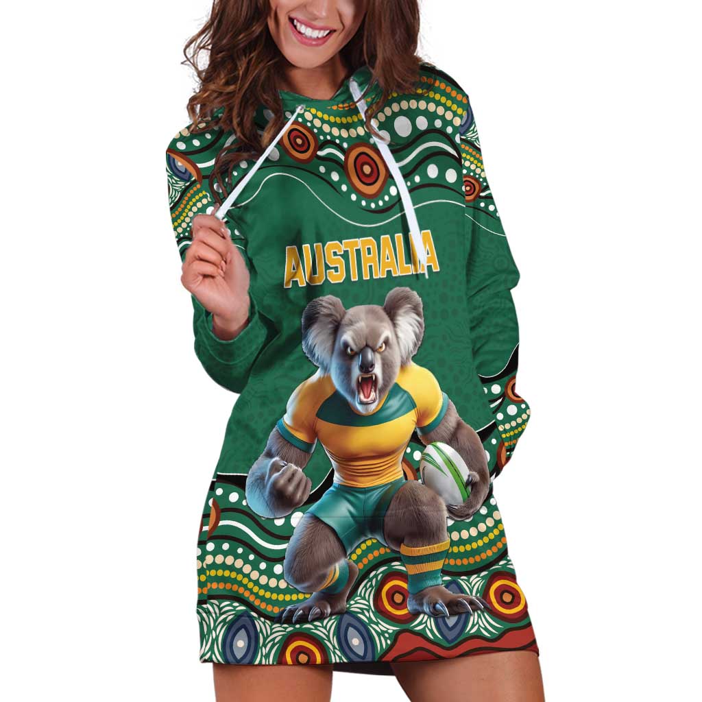 Custom Australia Rugby Hoodie Dress Koala Mascot Aboriginal Pattern