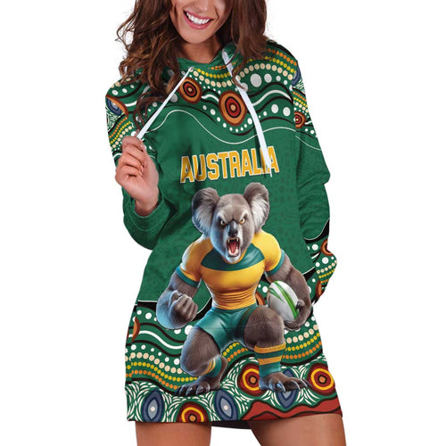 Custom Australia Rugby Hoodie Dress Koala Mascot Aboriginal Pattern