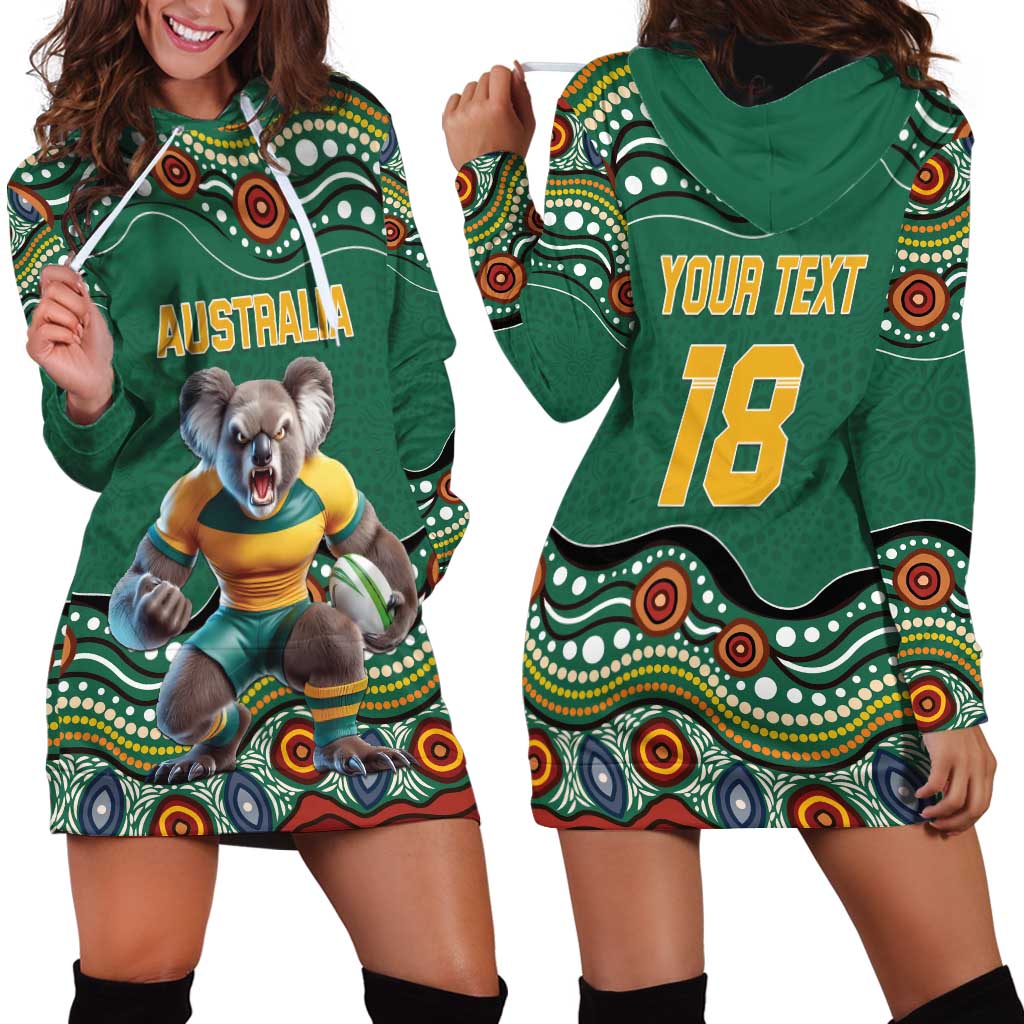 Custom Australia Rugby Hoodie Dress Koala Mascot Aboriginal Pattern