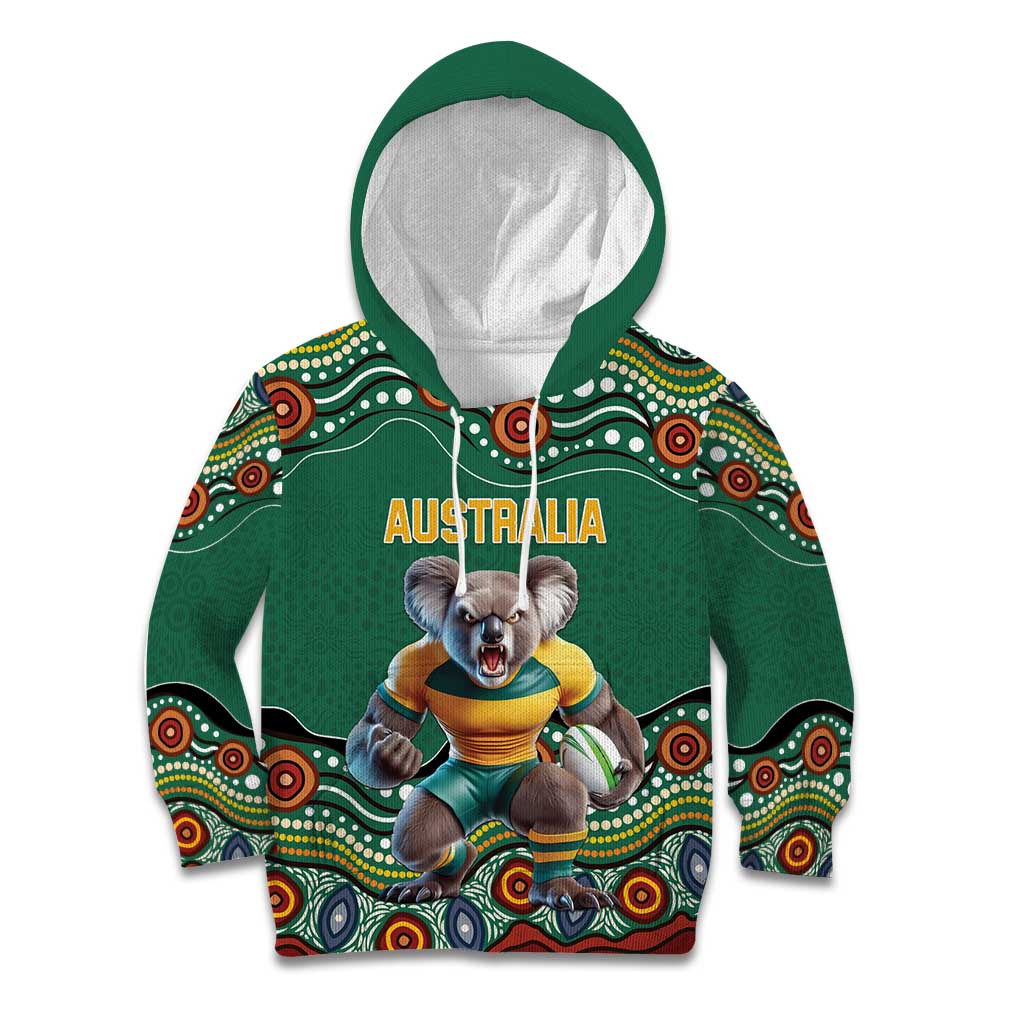 Custom Australia Rugby Kid Hoodie Koala Mascot Aboriginal Pattern