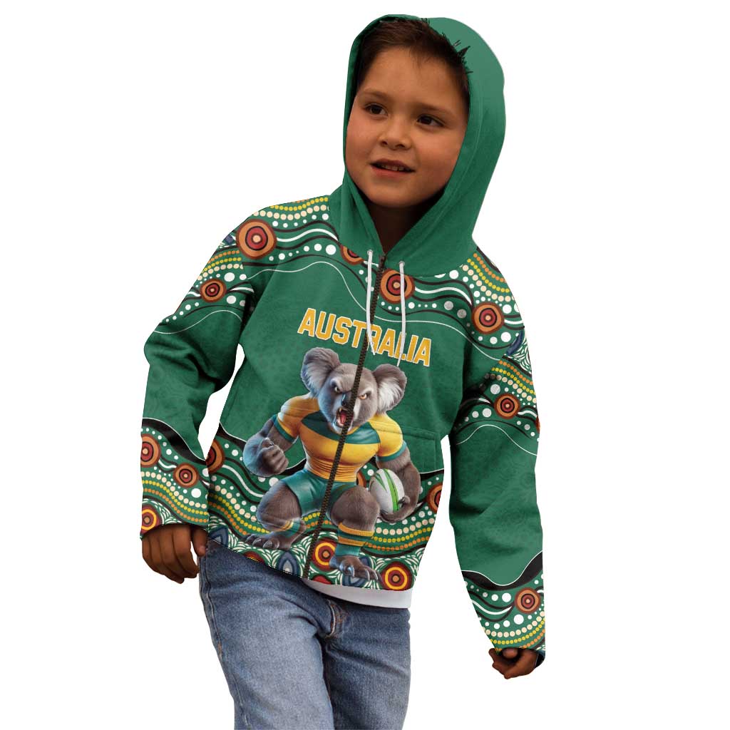 Custom Australia Rugby Kid Hoodie Koala Mascot Aboriginal Pattern