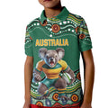 Custom Australia Rugby Kid Polo Shirt Koala Mascot Aboriginal Pattern