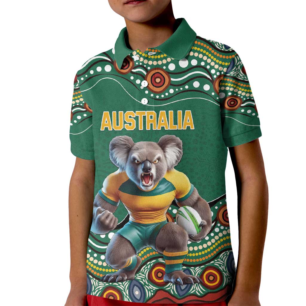 Custom Australia Rugby Kid Polo Shirt Koala Mascot Aboriginal Pattern