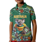 Custom Australia Rugby Kid Polo Shirt Koala Mascot Aboriginal Pattern