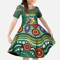 Custom Australia Rugby Kid Short Sleeve Dress Koala Mascot Aboriginal Pattern