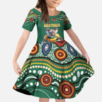 Custom Australia Rugby Kid Short Sleeve Dress Koala Mascot Aboriginal Pattern