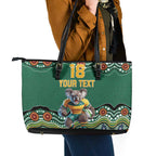 Custom Australia Rugby Leather Tote Bag Koala Mascot Aboriginal Pattern