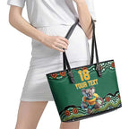 Custom Australia Rugby Leather Tote Bag Koala Mascot Aboriginal Pattern