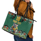 Custom Australia Rugby Leather Tote Bag Koala Mascot Aboriginal Pattern