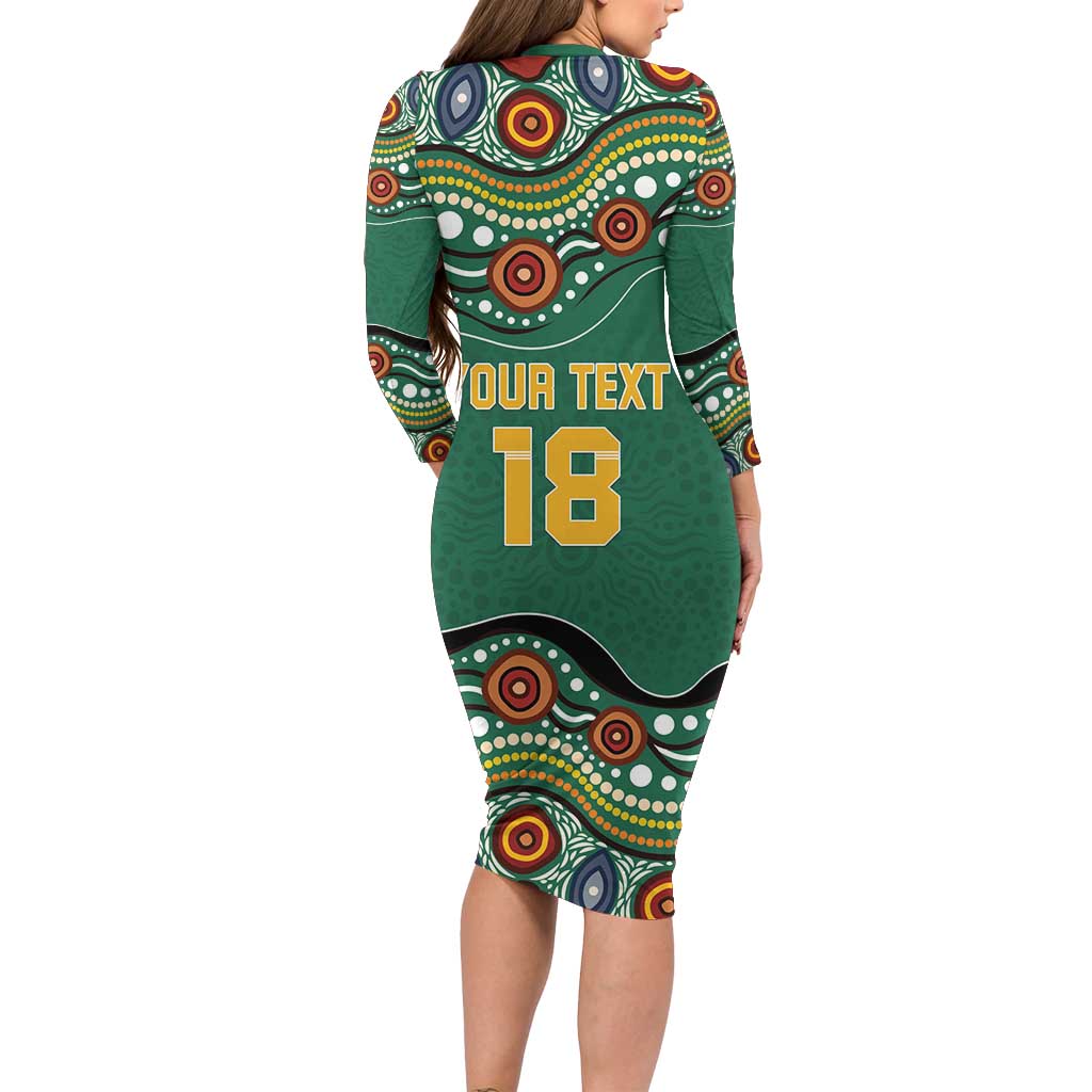 Custom Australia Rugby Long Sleeve Bodycon Dress Koala Mascot Aboriginal Pattern