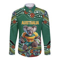 Custom Australia Rugby Long Sleeve Button Shirt Koala Mascot Aboriginal Pattern