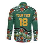 Custom Australia Rugby Long Sleeve Button Shirt Koala Mascot Aboriginal Pattern