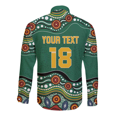 Custom Australia Rugby Long Sleeve Button Shirt Koala Mascot Aboriginal Pattern