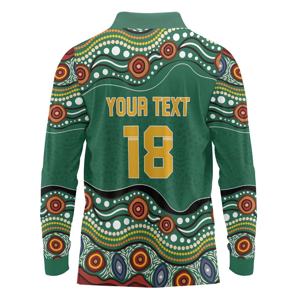 Custom Australia Rugby Long Sleeve Polo Shirt Koala Mascot Aboriginal Pattern