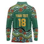 Custom Australia Rugby Long Sleeve Polo Shirt Koala Mascot Aboriginal Pattern