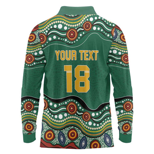 Custom Australia Rugby Long Sleeve Polo Shirt Koala Mascot Aboriginal Pattern