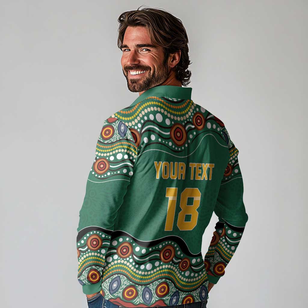 Custom Australia Rugby Long Sleeve Polo Shirt Koala Mascot Aboriginal Pattern