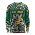 Custom Australia Rugby Long Sleeve Shirt Koala Mascot Aboriginal Pattern
