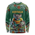 Custom Australia Rugby Long Sleeve Shirt Koala Mascot Aboriginal Pattern
